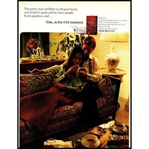 1970 L&M Cigarettes Vintage Print Ad Couple Couch Coffee Cocktails Date Wall Art